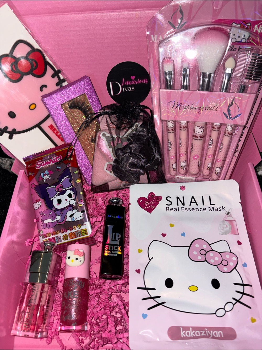 Hello Kitty Pink Makeup & Skincare Gift Set with Lashes and Brushes